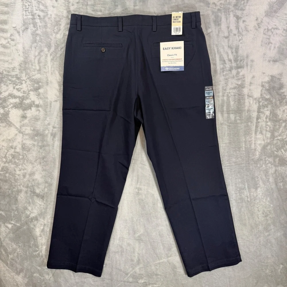 New Dockers Easy Khaki Classic Fit Pants Mens Size 38x29 Navy Blue Stretch